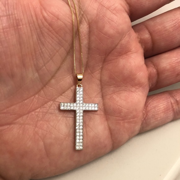18k Gold Filled CZ Cross Necklace - Picture 3 of 7